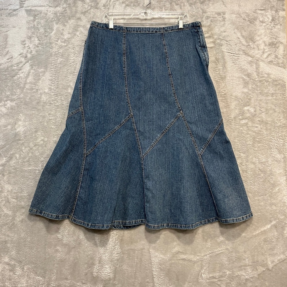 Avenue Blues Denim Skirt Womens 16 Blue Paneled A-Line Midi Stretch Chevron